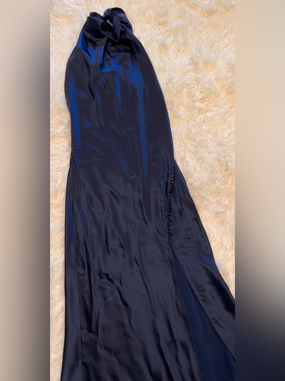 NEW anthropology SAU LEE Penelope High Neck Backless Satin Gown navy blue Sz 8 - Picture 7 of 12